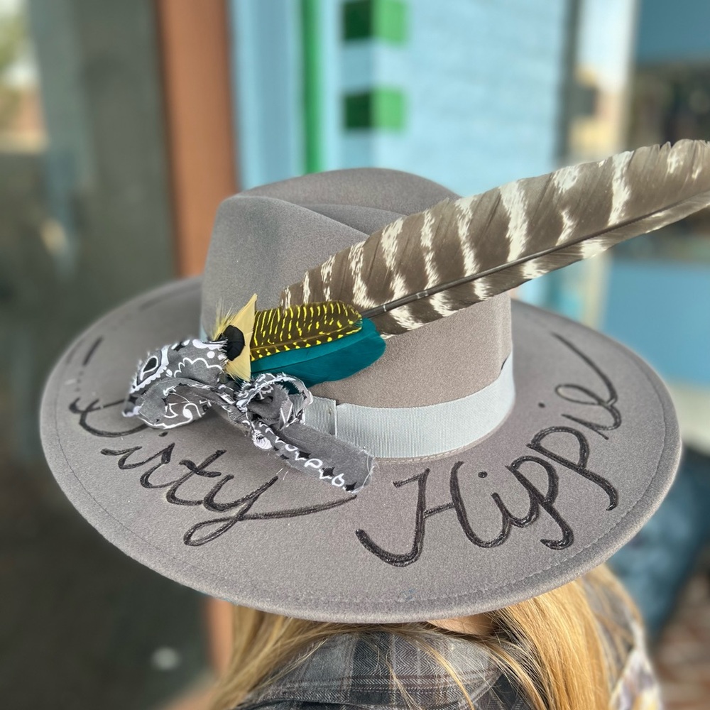 Boho Western “Dirty Hippie” custom made felt hat.  OOAK OSFA.